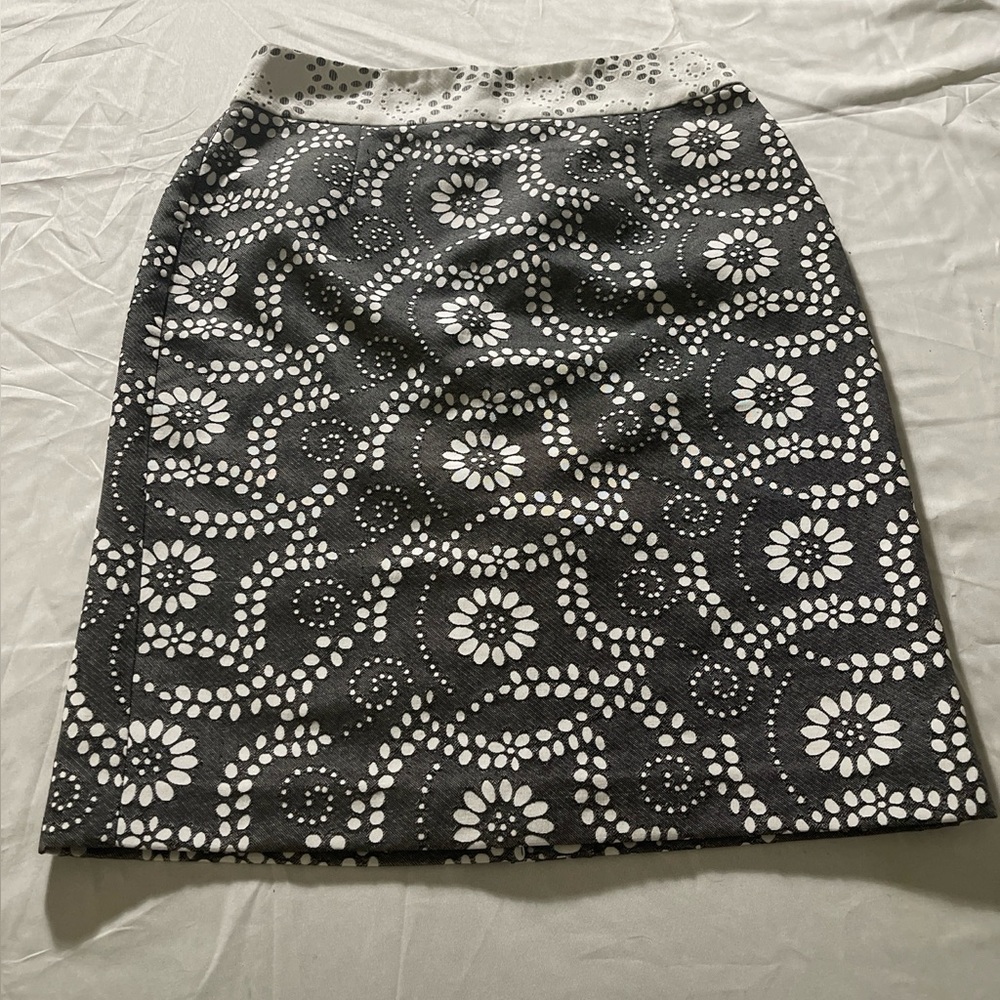 Black White Floral Mini Skirt Women A-Line Textured High Waist Retro Pattern - Picture 3 of 16